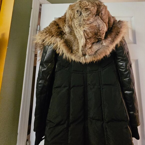 Rudsak "GRACE" Black Down Winter Coat XS Leather sleeves and a luxury fur coat - Picture 11 of 16